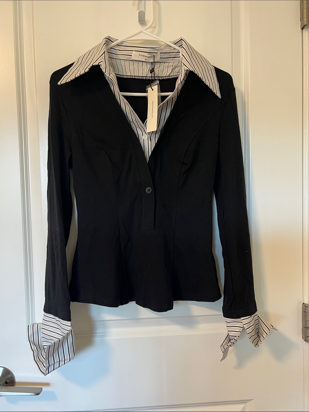 Commense Mock Two-Piece Long-Sleeve Two Tone Polo Top